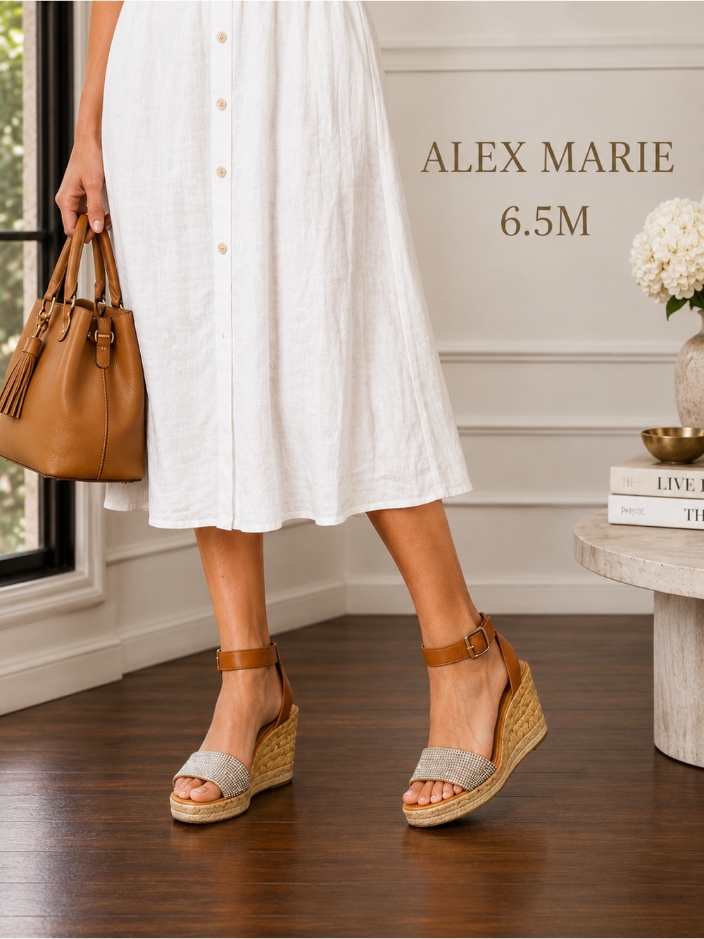 Alex Marie Rhinestone Espadrille Wedge Sandals Tan 6.5M